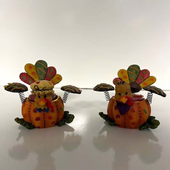 Home Interiors Turkey Tealight Candle Holders Set Of 2 Fall Thanksgiving 12704 - Picture 1 of 10